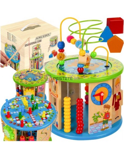 Дървен образователен куб монтесори за деца с много функции и игри 11в1